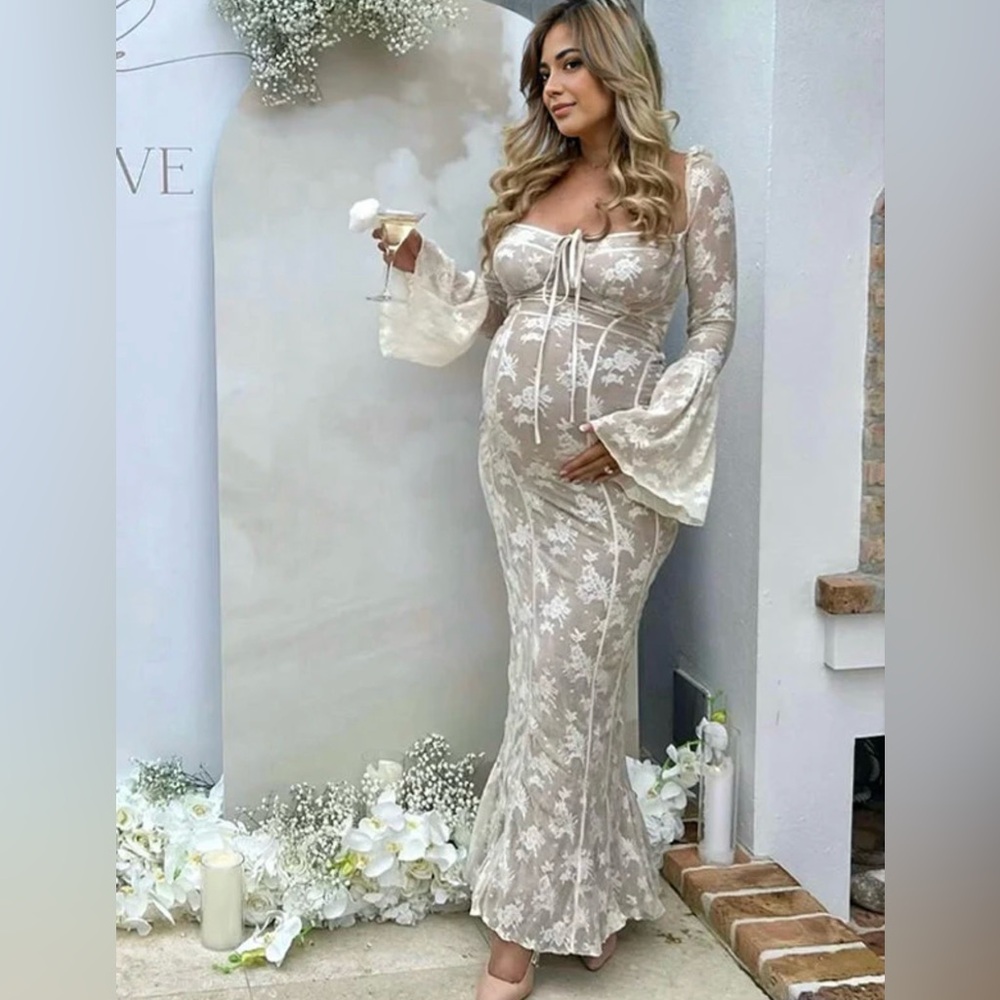 Momyknows White Lace Corset Baby Shower Dress